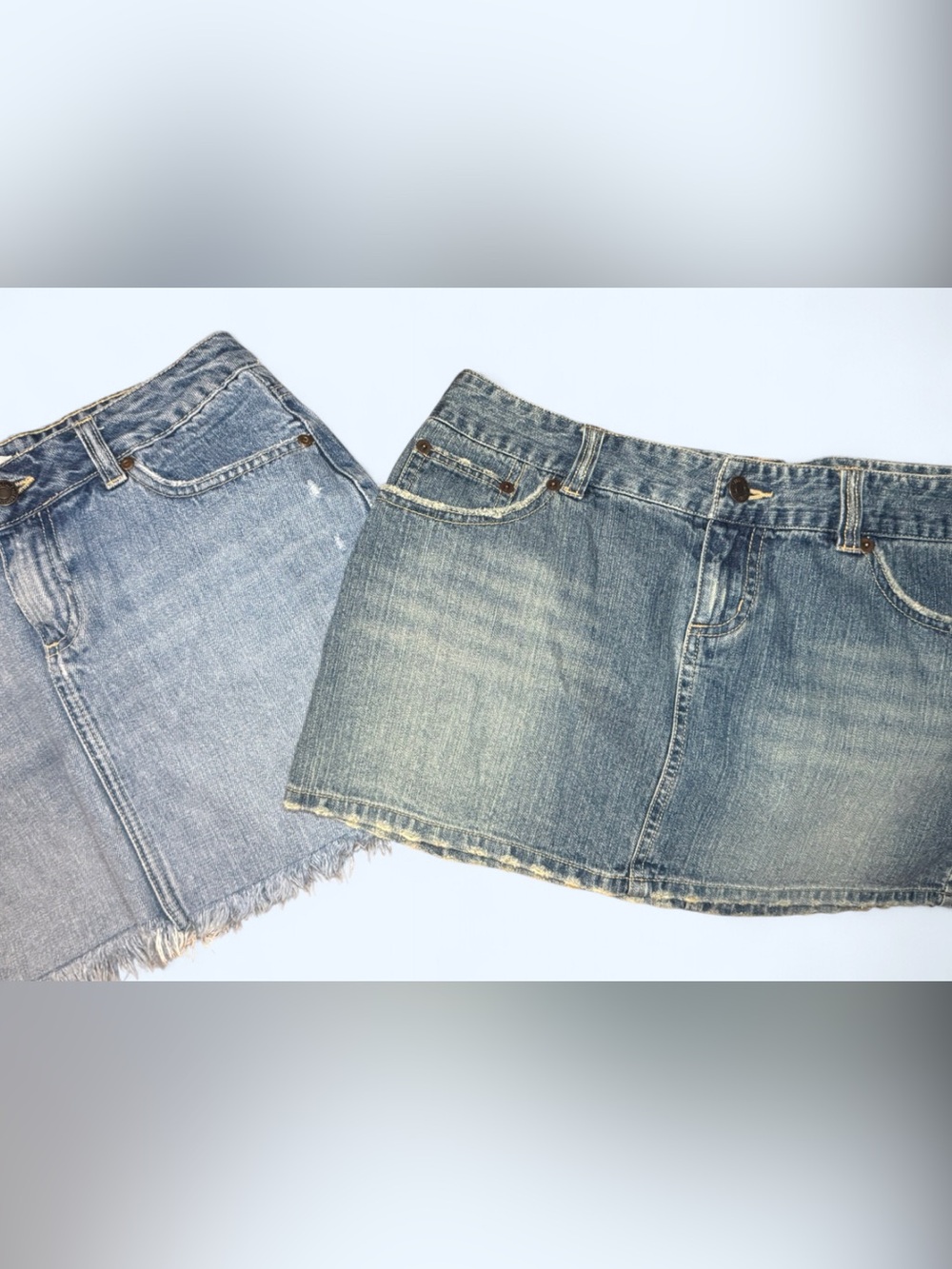 Vtg Aéropostale Y2K Distressed Denim Mini Skirt – Pink Stitch Detail Bundle of 2